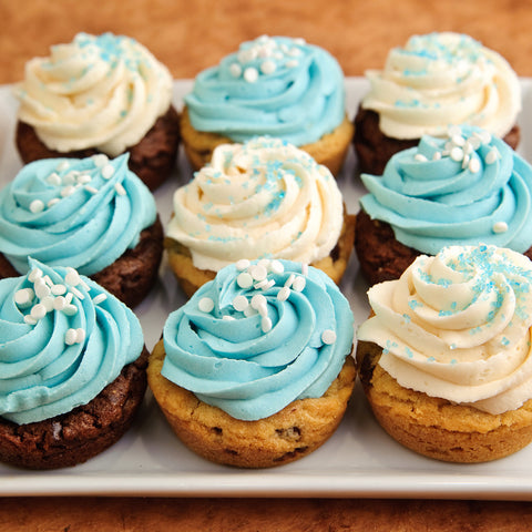 Nine Cookie Cupcakes with Blue & White Frosting
